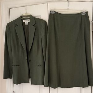 Jones New York Olive Blazer and Skirt Ensemble